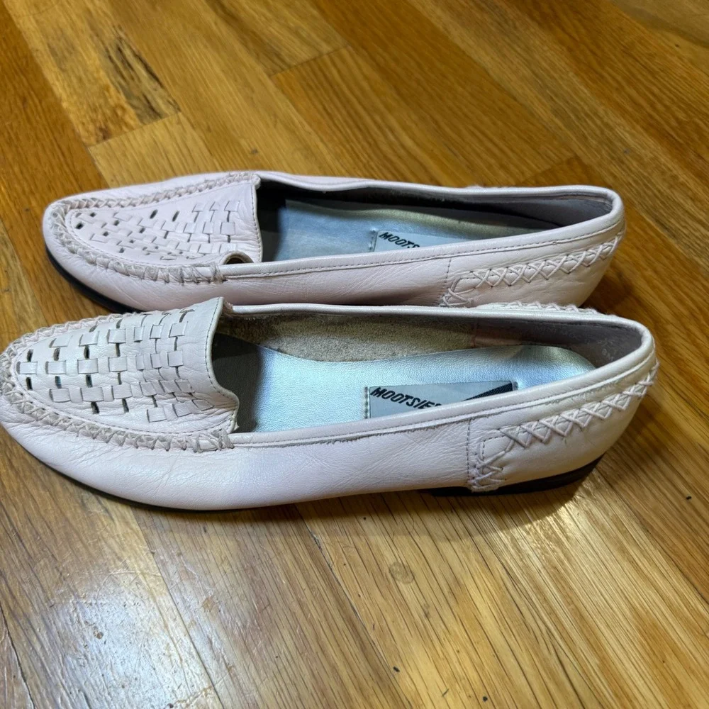 Mootsies Tootsies Country Mini Moc Pink‎ Woven Leather Loafers Flats Womens 8M